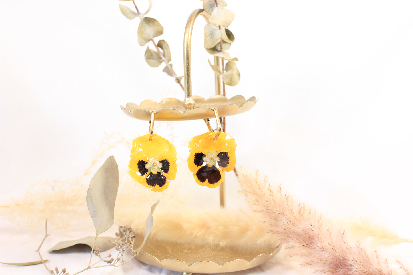 Créoles or avec pensées jaunes et noires