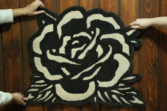 Tapis de sol fleur- crème et charbon